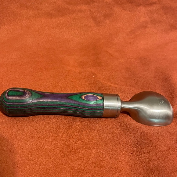 Purple and Green Hand Turned Wooden Handle Ice Cream Scoop EUC - Picture 2 of 10
